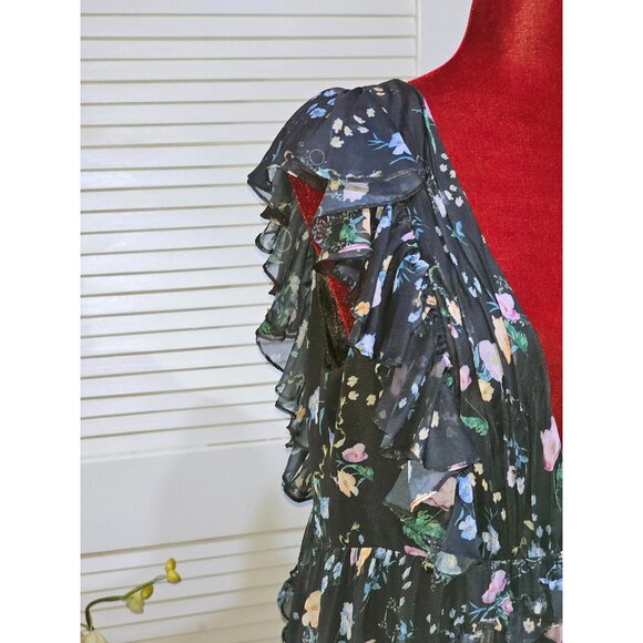 Mac Duggal Women's Black Floral Ruffled Chiffon Leena Maxi Dress Size 8 2808 - Picture 6 of 16